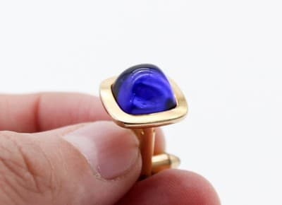 Correct Quality Marked Vintage Blue Cabochon Crystal Gold Tone Men's Cufflinks - Thumbnail 3