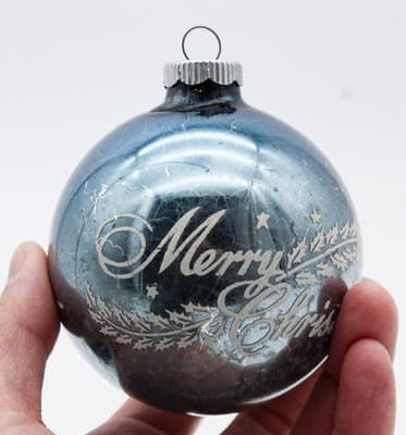 Shiny Brite Blue White Stencil Merry Christmas Jumbo Glass Christmas Ornament - Thumbnail 3