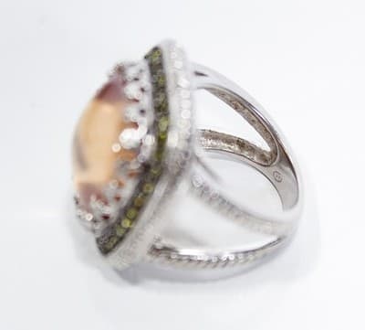 Sterling Silver 925 Pave Champagne Quartz Large Cocktail Ring Size 6.5 - Thumbnail 5