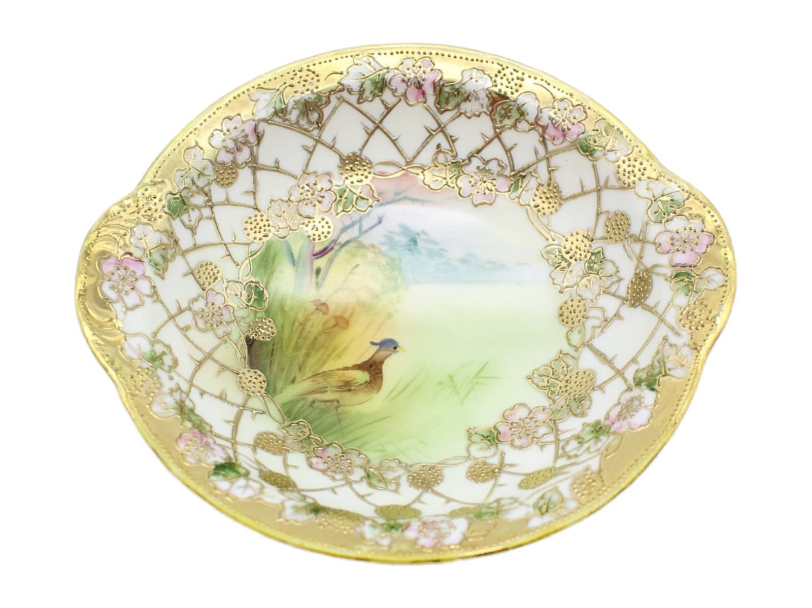 Vintage Hand Painted Nippon Japan Pheasant Bird Gold Gilt Porcelain Serving Dish - Image 1