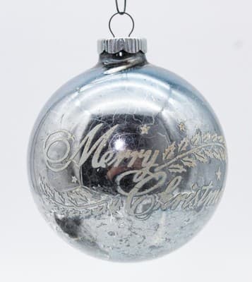 Shiny Brite Blue White Stencil Merry Christmas Jumbo Glass Christmas Ornament - Thumbnail 6