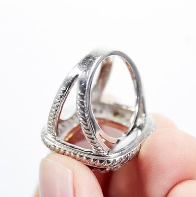 Sterling Silver 925 Pave Champagne Quartz Large Cocktail Ring Size 6.5 - Thumbnail 4