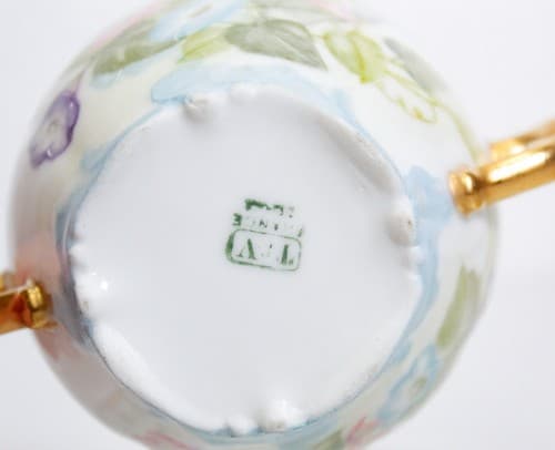LIMOGE France T&V Hand Painted Floral Gold Gilt Porcelain Boullion Cup & Saucer - Thumbnail 5