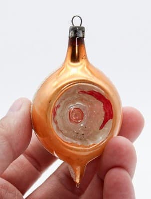 Vtg POLAND Mica Yellow Reflector Circus Teardrop Glass Christmas Ornament - Thumbnail 2