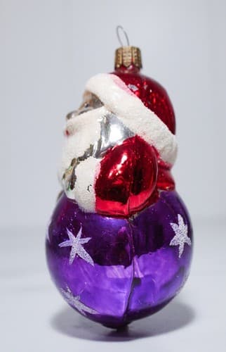 Vintage Old Germany Glass Mercury Santa on Ball Hand Painted Christmas Ornament - Thumbnail 5