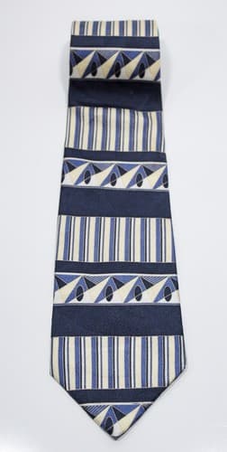 HENRY GRETHEL Vintage Blue & Beige Silk Men's Necktie - Thumbnail 5