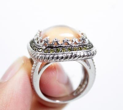 Sterling Silver 925 Pave Champagne Quartz Large Cocktail Ring Size 6.5 - Thumbnail 3