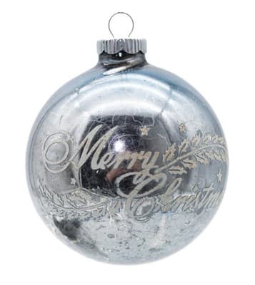 Shiny Brite Blue White Stencil Merry Christmas Jumbo Glass Christmas Ornament