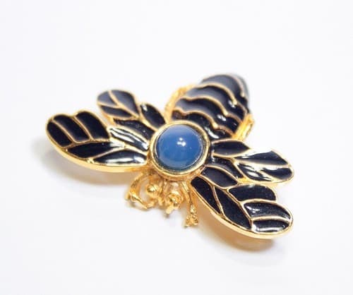 Vintage HMR Enamel Cabochon Stone HERITAGE MUSEUM REPLICA Bumble Bee Brooch - Thumbnail 6