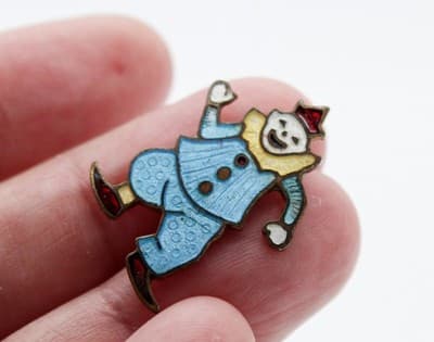 Vintage Hand Crafted Multicolor Enamel Circus Clown Motif Small Pin Brooch - Thumbnail 2