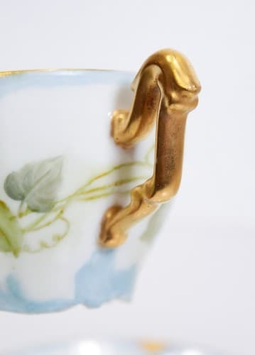 LIMOGE France T&V Hand Painted Floral Gold Gilt Porcelain Boullion Cup & Saucer - Thumbnail 3