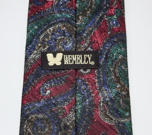 WEMBLEY Men's necktie Vintage Burgundy Paisley 100% Polyester Made In USA - Thumbnail 6
