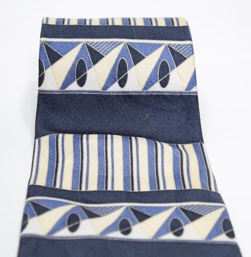 HENRY GRETHEL Vintage Blue & Beige Silk Men's Necktie - Thumbnail 2
