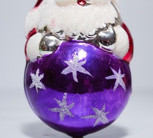 Vintage Old Germany Glass Mercury Santa on Ball Hand Painted Christmas Ornament - Thumbnail 4