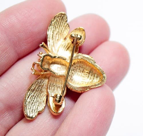 Vintage HMR Enamel Cabochon Stone HERITAGE MUSEUM REPLICA Bumble Bee Brooch - Thumbnail 4