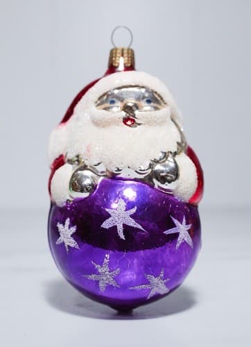 Vintage Old Germany Glass Mercury Santa on Ball Hand Painted Christmas Ornament - Thumbnail 7