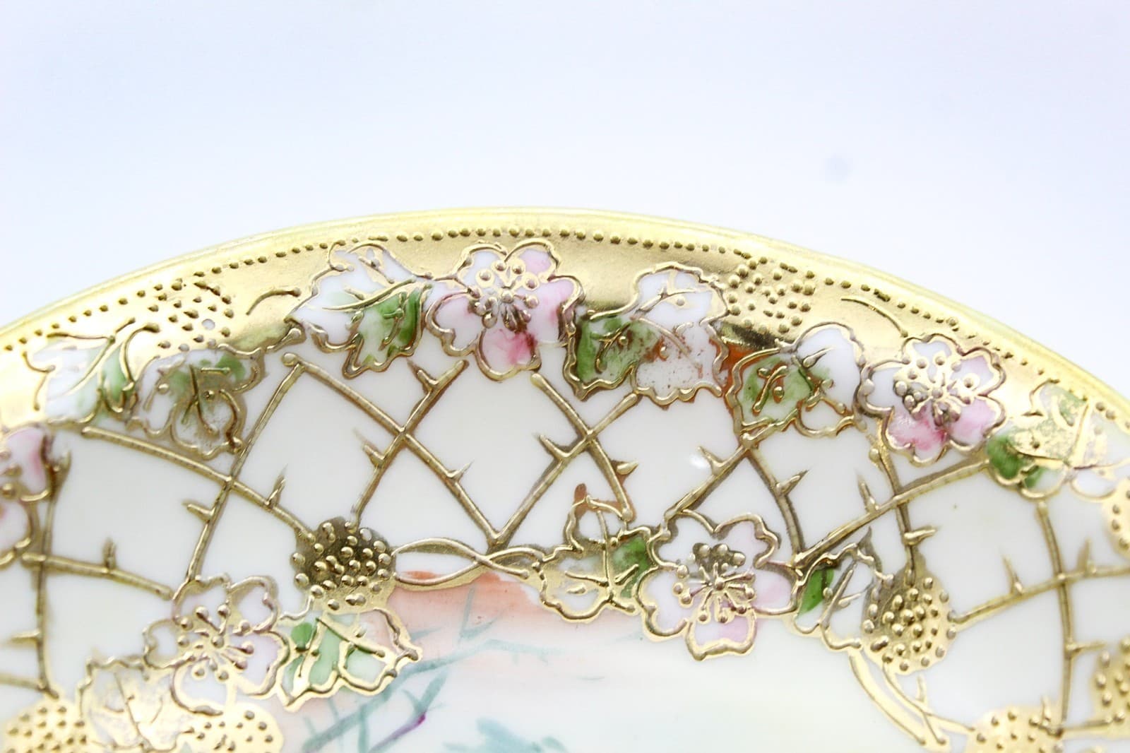 Vintage Hand Painted Nippon Japan Pheasant Bird Gold Gilt Porcelain Serving Dish - Thumbnail 5