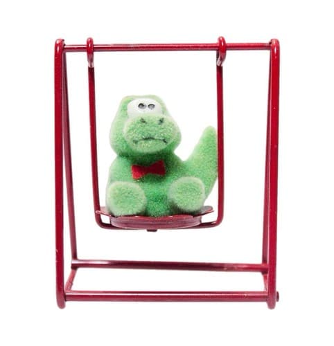 Miniature Dollhouse Dinosaur On Red Swing Figurine Accessory RARE - Image 1