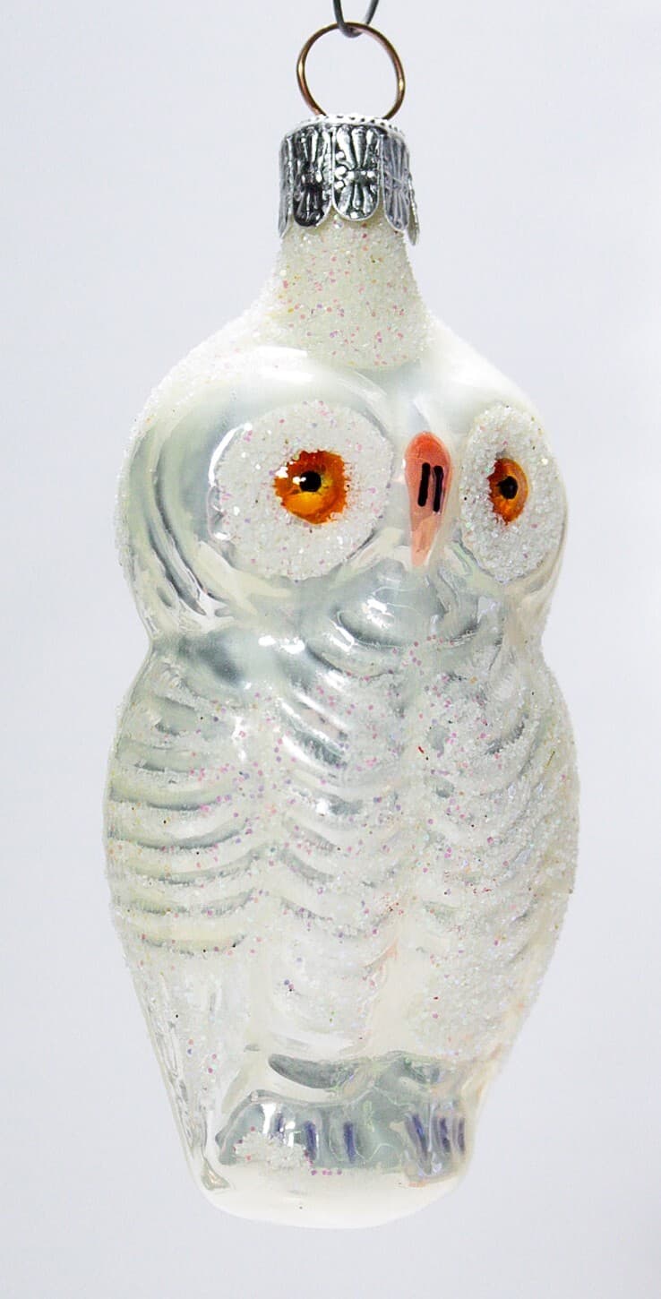 CZECH REPUCLIC Vintage Frosty Mica White Owl Bird Motif Glass Christmas Ornament - Thumbnail 4