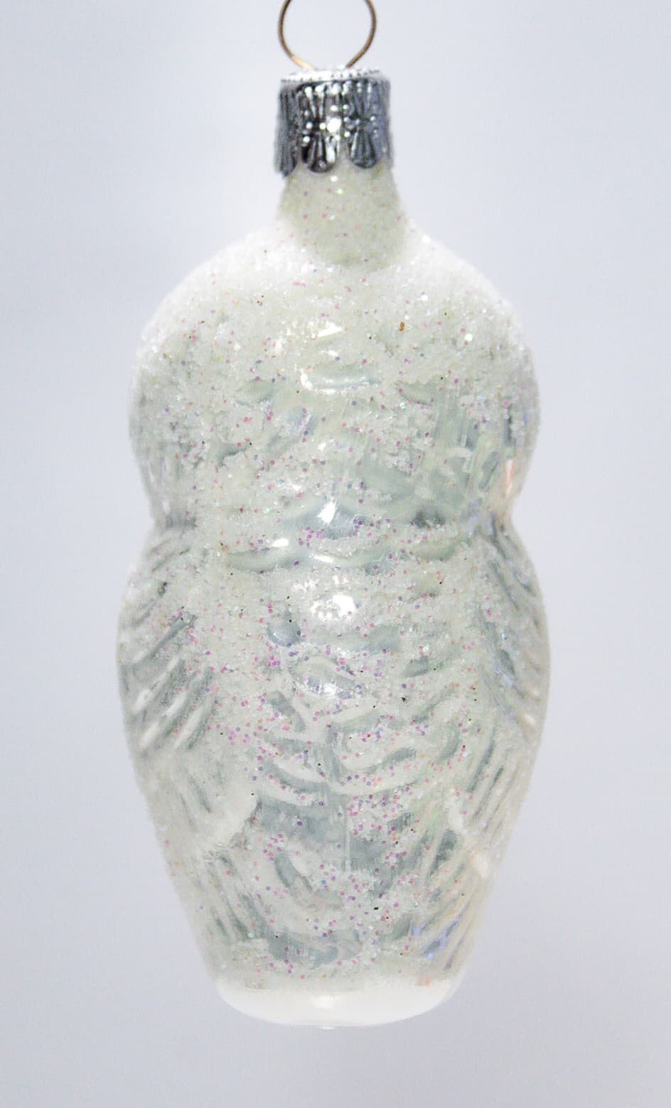 CZECH REPUCLIC Vintage Frosty Mica White Owl Bird Motif Glass Christmas Ornament - Thumbnail 6