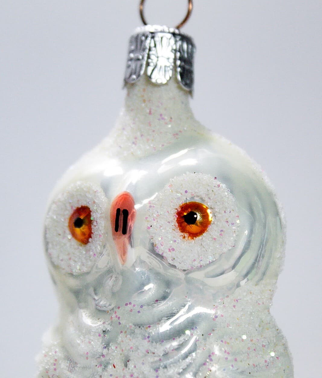 CZECH REPUCLIC Vintage Frosty Mica White Owl Bird Motif Glass Christmas Ornament - Thumbnail 3