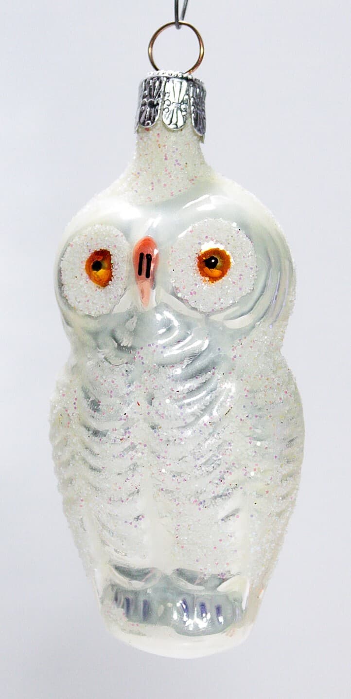CZECH REPUCLIC Vintage Frosty Mica White Owl Bird Motif Glass Christmas Ornament - Thumbnail 2