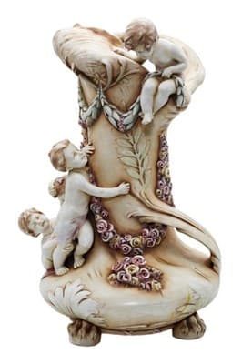Amphora Turn Teplitz Antique Art Nouveau Monumental Floral & Cherub Putti Vase