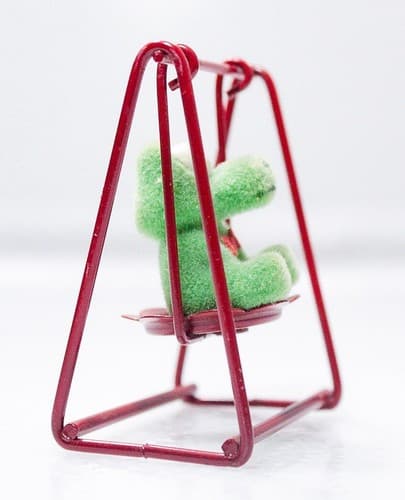 Miniature Dollhouse Dinosaur On Red Swing Figurine Accessory RARE - Thumbnail 3