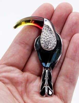 Vtg SWAROVSKI Sterling Silver 925 Crystal Enamel Toucan Bird Pin Brooch - Thumbnail 3