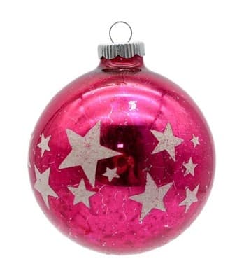 Shiny Brite Hot Pink Star Stencil Jumbo Ball Glass Christmas Ornament Vintage
