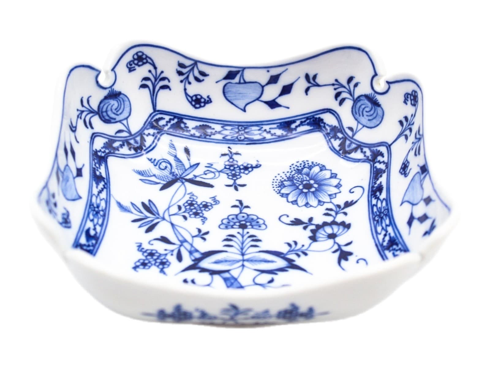 Meissen Germany Antique Blue Onion Pattern Hand Painted Squared Porcelain Bowl - Image 1