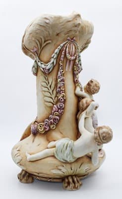 Amphora Turn Teplitz Antique Art Nouveau Monumental Floral & Cherub Putti Vase - Thumbnail 6
