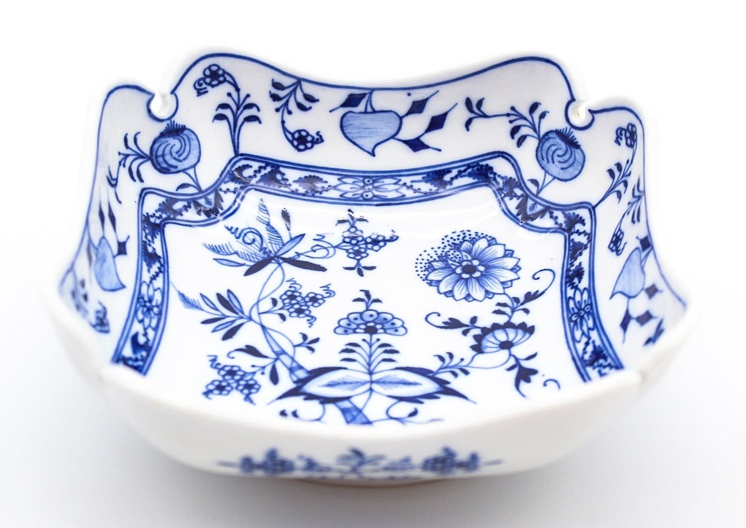 Meissen Germany Antique Blue Onion Pattern Hand Painted Squared Porcelain Bowl - Thumbnail 8