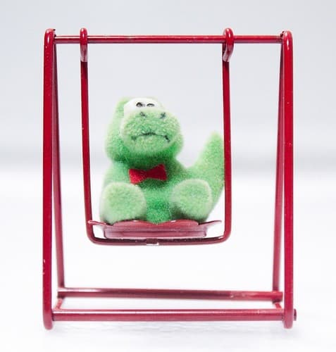 Miniature Dollhouse Dinosaur On Red Swing Figurine Accessory RARE - Thumbnail 2