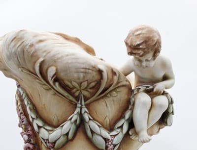 Amphora Turn Teplitz Antique Art Nouveau Monumental Floral & Cherub Putti Vase - Thumbnail 8