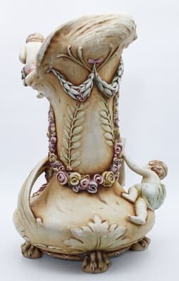 Amphora Turn Teplitz Antique Art Nouveau Monumental Floral & Cherub Putti Vase - Thumbnail 4