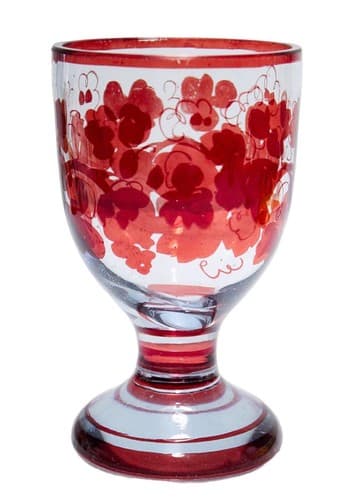 Antique Bohemian Ruby Grape & Vine Motif Water Art Glass Goblet RARE