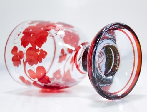Antique Bohemian Ruby Grape & Vine Motif Water Art Glass Goblet RARE - Thumbnail 7