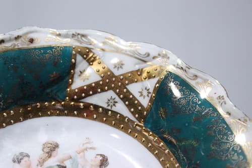 5 Antique St. Kilian Germany Porcelain Scalloped Scenic Jeweled Salad Bowls - Thumbnail 8