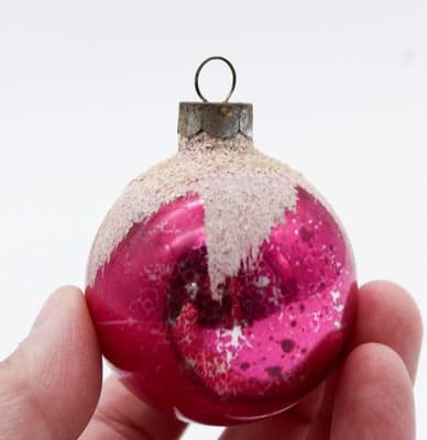 Shiny Brite Vintage Pink Mica Snowcap Ball Glass Christmas Ornament - Thumbnail 2
