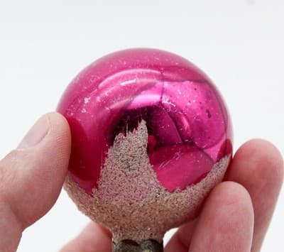 Shiny Brite Vintage Pink Mica Snowcap Ball Glass Christmas Ornament - Thumbnail 4