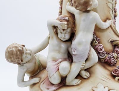 Amphora Turn Teplitz Antique Art Nouveau Monumental Floral & Cherub Putti Vase - Thumbnail 7