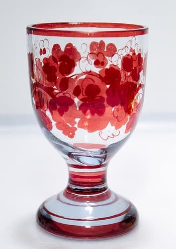 Antique Bohemian Ruby Grape & Vine Motif Water Art Glass Goblet RARE - Thumbnail 5