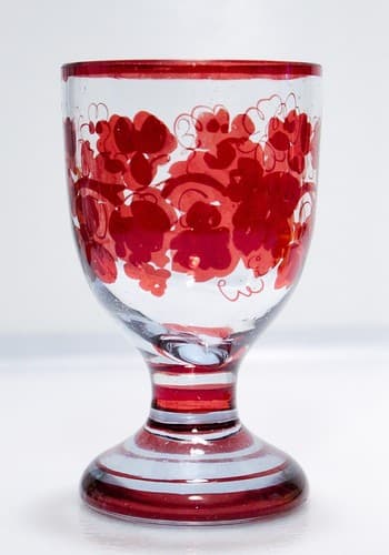 Antique Bohemian Ruby Grape & Vine Motif Water Art Glass Goblet RARE - Thumbnail 3