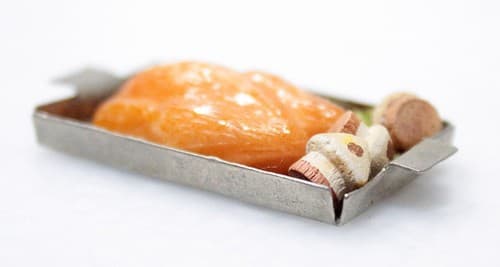 Vintage Miniature Dollhouse Roasted Turkey w/ Mushrooms Kitchen Food Accessory - Thumbnail 2