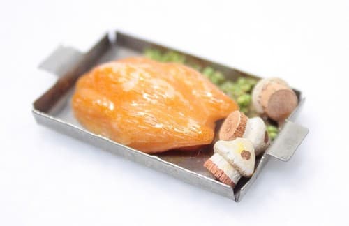 Vintage Miniature Dollhouse Roasted Turkey w/ Mushrooms Kitchen Food Accessory - Thumbnail 4