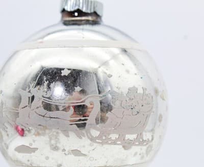 Shiny Brite Silvered Stencil Santa & Reindeer Jumbo Glass Christmas Ornament - Thumbnail 3