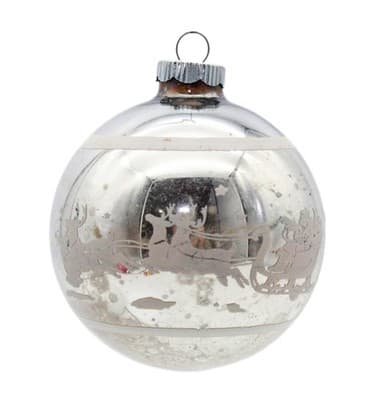 Shiny Brite Silvered Stencil Santa & Reindeer Jumbo Glass Christmas Ornament - Image 1