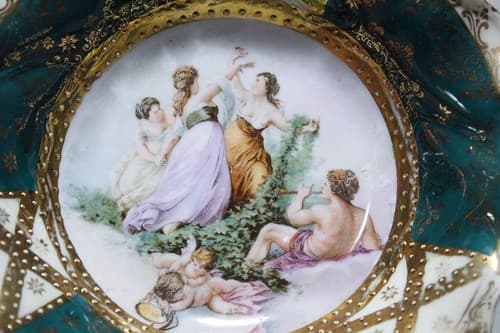 5 Antique St. Kilian Germany Porcelain Scalloped Scenic Jeweled Salad Bowls - Thumbnail 7