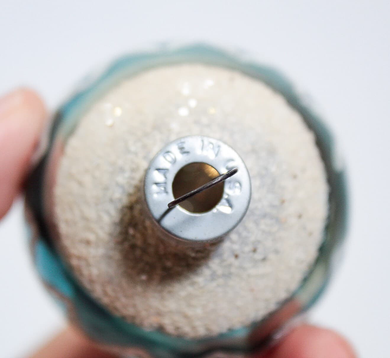 SHINY BRITE Vtg Mica Stencil Blue & Gold Stripe Ball glass Christmas Ornament - Thumbnail 3